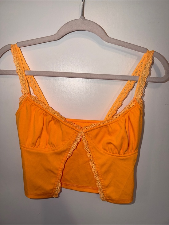 Tops - Lace-Trim Orange Cropped Cami Top
